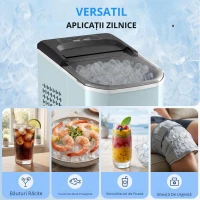 HOMCOM Mașină de Cuburi de Gheață cu Autocurățare 12 kg/24h 9 Cuburi Gata în 7 Minute 2 Mărimi de Gheață Rezervor 1,5L Albastru(m-5)