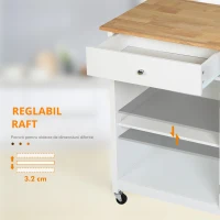 HOMCOM Cărucior de Bucătărie Multifuncțional cu Roți, Sertar și Rafturi Depozitare, 67x48x86.5 cm, Alb(m-6)