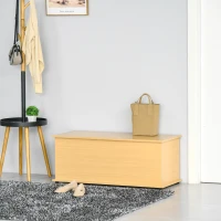 HOMCOM Storage Chest, Large 114L Blanket Box, Shoe Bench with Safety Hinged Lid, Storage Trunk, Bed End Bench for Bedroom, Hallway, Living room, Playroom, 100 x 40 x 40cm, Burlywood(m-2)