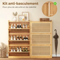HOMCOM Meuble à chaussures 14 paires, armoire à chaussures 3 tiroirs rabattables, étagères réglables 69x29x119,8cm bois naturel(m-9)