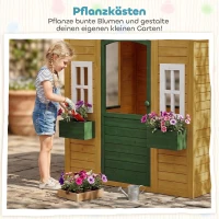 AIYAPLAY Kinderspielhaus Holz Spielhaus Outdoor mit Tür 3 Fenster 2 Blumenkästen für 3-8 Jahre Kinder 134,5 x 97 x 150 cm Braun(m-5)