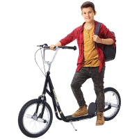 HOMCOM Stunt Scooter, Kids Scooter with 16" Big Wheels, Adjustable Height, Dual Brakes, for Ages 5+ Years, Black(m-2)