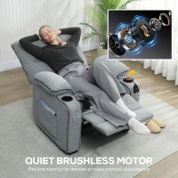 HOMCOM Electric Massage Recliner Armchair with Vibration, Heat, Whisper-Quiet Motor, Memory Function, Velvet Power Reclining Chair with Spring Pack, USB Port, Footrest, Side Pockets, Cup Holders, Grey(m-6)