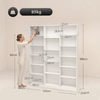 HOMCOM Bibliothèque 6 Niveaux, Étagère de Rangement avec 17 Compartiments et Étagères Réglables, 149 x 23,6 x 188 cm, Blanc(m-3)