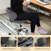 HOMCOM Tabouret à roulettes, tabouret de massage en PU avec hauteur réglable 73-88 cm et dossier, pivotant 360°, gris(m-5)