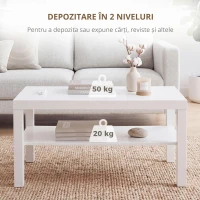 HOMCOM Măsuță de living dreptunghiulară cu poliță mare, 90 x 45 x 44,5 cm, alb(m-5)