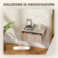 HOMCOM Set di 2 Comodini Sospesi Moderni con Cassetto in Legno, 40x30x15cm, Rovere(m-5)