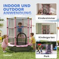 HOMCOM Trampolin für Kinder, Ø140 cm, mit Sicherheitsnetz, für innen und außen, Stahl, Kunststoff, belastbar bis 50 kg, Rosa(m-9)