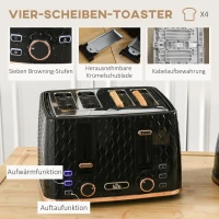 HOMCOM 2-in-1 Keuken set, Toaster en Waterkoker, meerdere opties, 1,7 L, 4 toast tegelijk, Kunststof, Zwart(m-5)