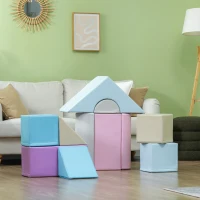 HOMCOM 11-tlg. Softbausteinset, Schaumstoffbausteine zum Toben und Klettern, für Kinder, 1-3 Jahre, Kunstlederbezug, Bunt(m-10)