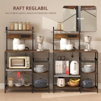 HOMCOM Raft pentru bucătărie, raft independent cu 2 prize, 5 cârlige S, 5 polițe, coș, bare în X, oțel 90 x 42 x 130 cm(m-7)