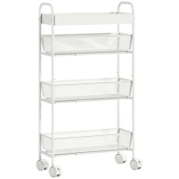 HOMCOM Chariot de rangement à 4 niveaux, desserte à roulettes, 3 paniers coulissants, panier supérieur 19 x 43,2 x 80 cm blanc(m-1)