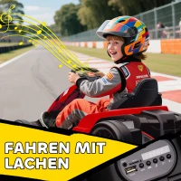 AIYAPLAY 24V Elektrisches Go-Kart, Drift-Modus, verstellbarer Sitz, 5-Punkt-Sicherheitsgurt, Musikfunktion, 6-12 Jahre Rot(m-9)