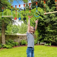Outsunny Ninja Kletterset, Slackline, 30-teilig, 10 m Seil, für Kinder 3-6 Jahren(m-10)