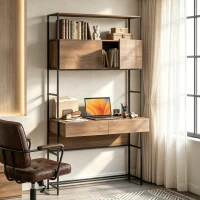 HOMCOM Bureau d'ordinateur avec 2 tiroirs, 100 x 45 x 185 cm, bureau avec rangement, 2 portes et étagères ouvertes, marron(m-14)