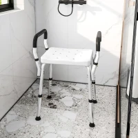 HOMCOM Tabouret de douche pour personnes âgées et handicapées avec accoudoirs, hauteur réglable, patins antidérapants, blanc(m-11)