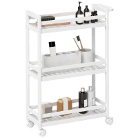 HOMCOM Servierwagen, 3 Etagen, Lamellenböden, Herausfallschutz, Bambus, 55 x 20 x 75 cm(m-12)