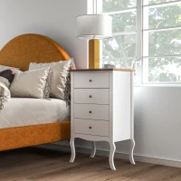 HOMCOM Cómoda com 4 Gavetas Cómoda para Dormitório Estilo Francês com Sistema Anti-Tombo 60x40x98,5 cm Branco e Madeira(m-10)
