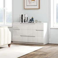 HOMCOM Cómoda com 6 Gavetas Cómoda de Dormitório Moderna com Sistema Anti-Tombo 120x40x75 cm Branco(m-10)