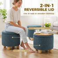 HOMCOM Storage Sitting Bench with Lid, Round Storage Ottoman with Rubberwood Legs, Dark Blue(m-4)