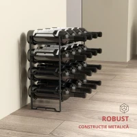 HOMCOM Suport pentru Sticle cu 4 Nivele Ondulate Stivabile pentru 16 Sticle, din Metal, 42,5x16,5x41 cm, Negru(m-6)