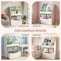 HOMCOM Kids Bookshelf, Toy Organiser, with Storage Drawer, Wheels - White(m-9)