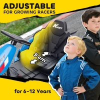 AIYAPLAY 24V Electric Go Kart, Drift Kart with Adjustable Seat, Slow Start, 5-Point Harness, Music, for 6-12 Years, Blue(m-7)