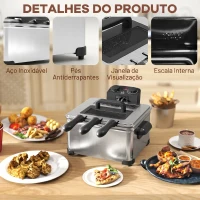 HOMCOM Fritadeira 5 L com Temperatura Ajustável até 190 °C Janela de Visualização e Temporizador 60 min Prata(m-5)