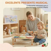 AIYAPLAY Instrumentos Musicais Infantis de Madeira Montessori com Tambor Xilofone Duplo Som Prato Sino de Vento(m-8)