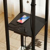 HOMCOM Lampă LED de podea cu rafturi, dimabilă, întrerupător cu lanț & prize, neagră(m-13)