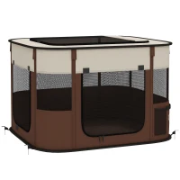 PawHut Box per Animali con 6 Finestre, 3 Porte e 2 Borse Portaoggetti, Poliestere e Acciaio, 74x60x45 cm, Marrone(m-1)