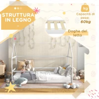 AIYAPLAY Letto per Bambini a Casetta con Barriere di Protezione, Età 3-8 Anni, 196x97.5x135cm, Bianco(m-4)