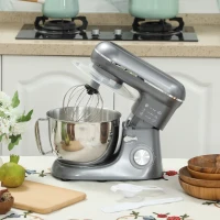 HOMCOM 1300W Kitchen Stand Mixer, with Accessories - Silver(m-2)