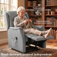 HOMCOM Scaun Electric cu Ridicare cu Motor Dublu și Buzunare, Gri Deschis(m-5)