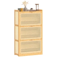 HOMCOM Meuble à chaussures 14 paires, armoire à chaussures 3 tiroirs rabattables, étagères réglables 69x29x119,8cm bois naturel(m-13)