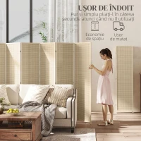 HOMCOM Paravan cu 4 Panouri Pliabil din Lemn și Bambus, Înălțime 180cm(m-6)