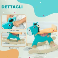 AIYAPLAY Cavallo a Dondolo a Forma di Asino per Bambini con Base Larga, in Legno, 59x27x43 cm, Verde Scuro e Arancione(m-5)