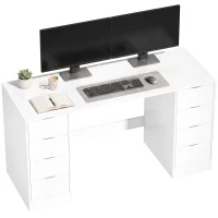 HOMCOM Birou 140 cm cu 8 sertare, masă de birou modernă cu spațiu de depozitare, aspect lemn alb(m-7)