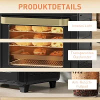 HOMCOM Minibackofen mit Umluft, Heißluftfritteuse, Timer, Innenbeleuchtung, 10L, Schwarz(m-9)