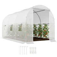 Outsunny Serre tunnel de jardin 7m², serre de jardin tunnel avec porte et 6 fenêtres, bâche PE 140 g/m² 350 x 200 x 200 cm blanc(m-1)