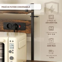 HOMCOM Raft pentru bucătărie, raft independent cu 2 prize, 5 cârlige S, 5 polițe, coș, bare în X, oțel 90 x 42 x 130 cm(m-6)