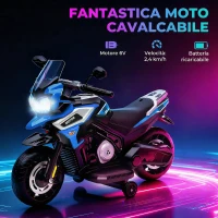 AIYAPLAY Moto Elettrica per Bambini con Rotelle, Specchietti e Poggiapiedi, in PP e Metallo, 85.5x44.5x56 cm, Blu(m-3)