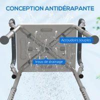 HOMCOM Tabouret de douche pour personnes âgées et handicapées avec accoudoirs, hauteur réglable, patins antidérapants, bleu(m-6)