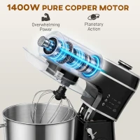HOMCOM Stand Mixer, 6L 1400W Tilt-Head Food Mixer with 11 Speeds, Pulse & Fermentation Function, LED Display, Black(m-7)