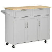 HOMCOM Carrinho de Cozinha com Rodas 2 Gavetas 3 Portas Prateleiras Ajustáveis e Barra para Sala de Jantar 121x46x91cm Cinza e Madeira(m-14)
