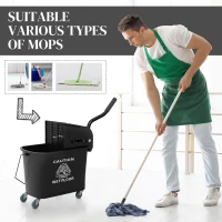 HOMCOM 20L Compact Mop Bucket on Wheels, with Water Separation Panel - Black(m-8)