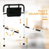 HOMCOM Safety Bed Rail, Height Adjustable Bed Assist Rail with Storage Pocket, Grab Bar for Disabled and Senior, White(m-4)