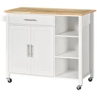 HOMCOM Carrinho de Cozinha com Rodas 1 Gaveta 2 Portas 3 Prateleiras Abertas e Barra lateral 107,5x48x89cm Branco(m-13)