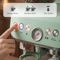 HOMCOM 15 Bar Coffee Machine, with Adjustable Grind, Steamer and Accessories - Light Green(m-8)