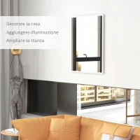 HOMCOM Specchio Bagno Parete Rettangolare con Ganci, Specchio da Camera in Vetro e MDF, 70x90 cm, Bianco(m-4)